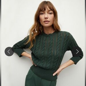Veronica Beard Eleanor Cable- Knit Sweater in Green